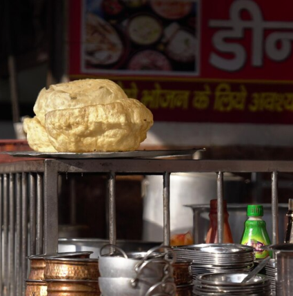 Traditional Indian street food preparation at Amakari